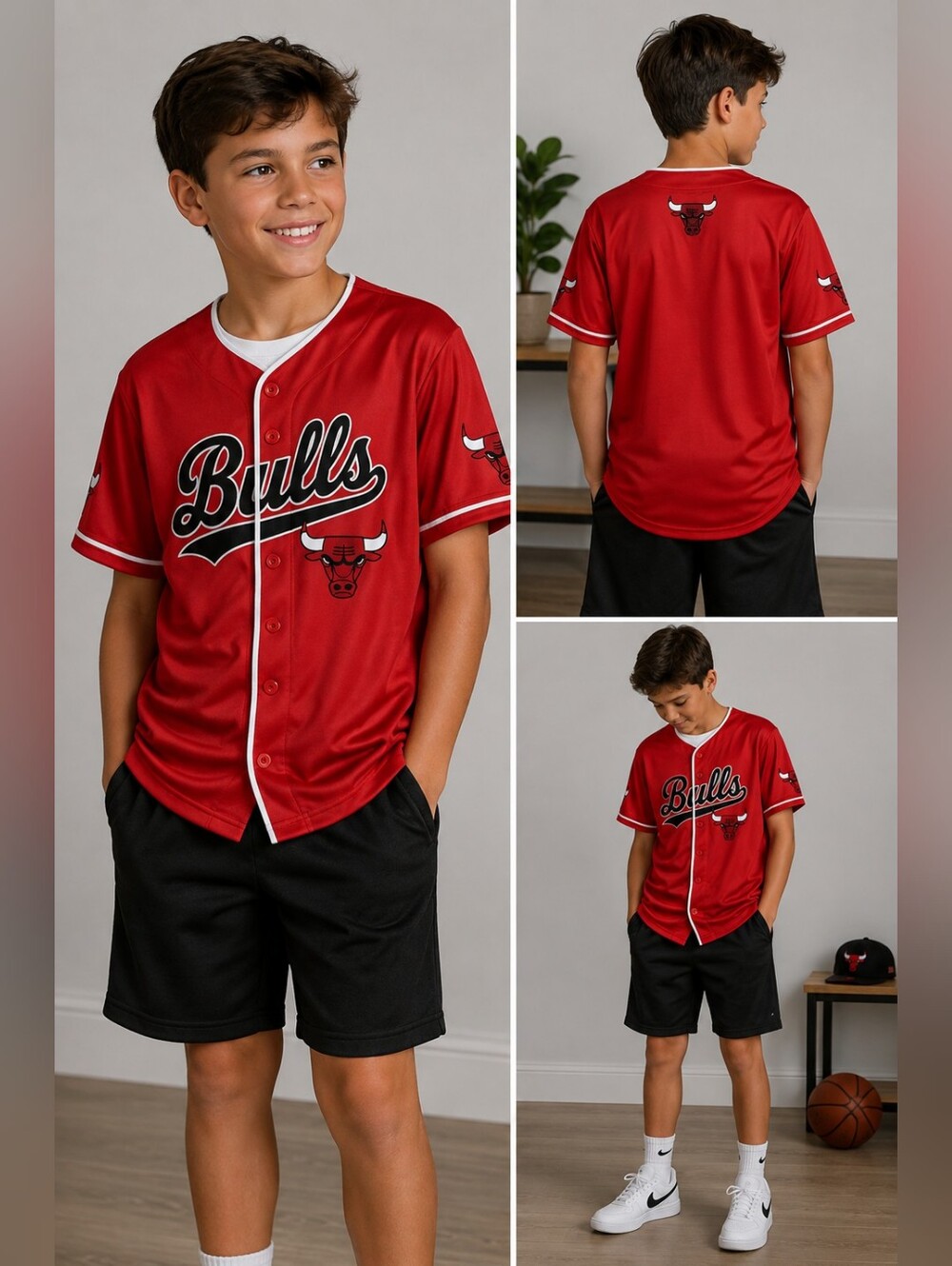 NBA Chicago Bulls Button Up Baseball Jersey Youth Boys Size L (14-16)
